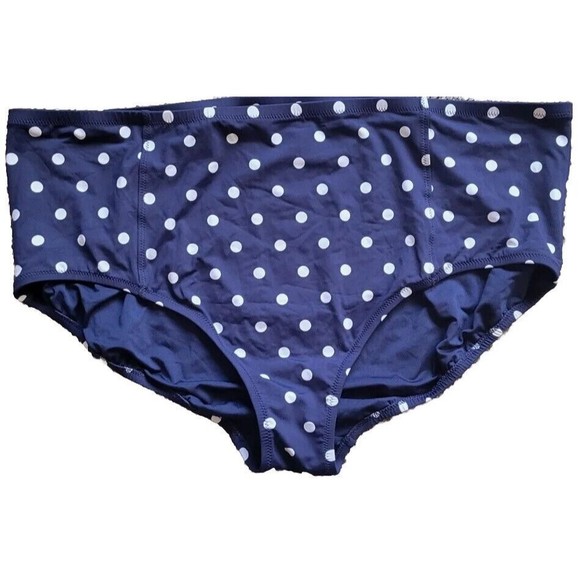Lands End Navy 22W Bikini Bottom Swim Polka Dot Modest Lined S310 - Picture 1 of 6